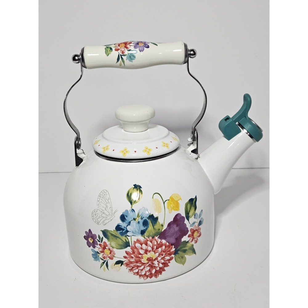 The Pioneer Woman Blooming Bouquet Enamel on Steel Whistling Tea Kettle 2 Quart